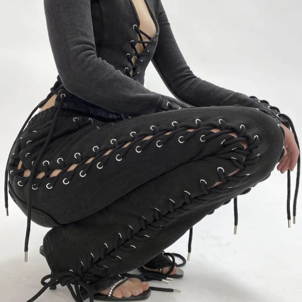 Chicken Eyes Strap Casual Guards Low Waist Hollow Out Pants