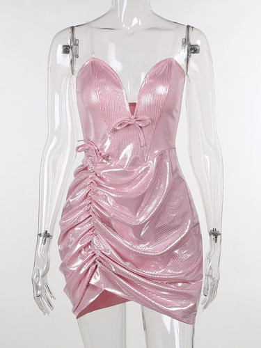 Bra Bust Sexy Deep V-Neck Fine Sparkle Dress