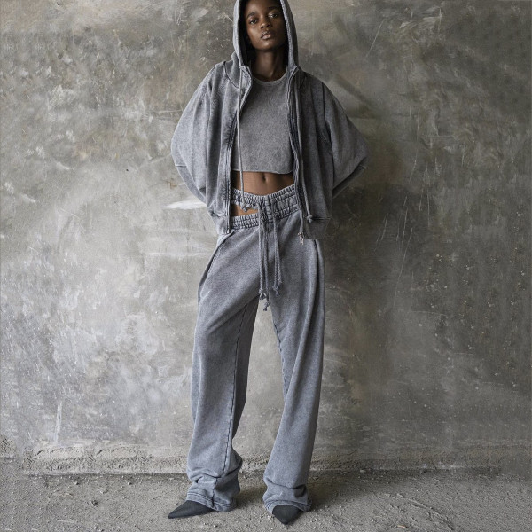 Double cut hollow drawstring guard pants with loose casual pants and straight leg pants