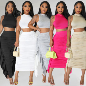Women's sexy tight fitting tassel sleeveless two-piece dress set