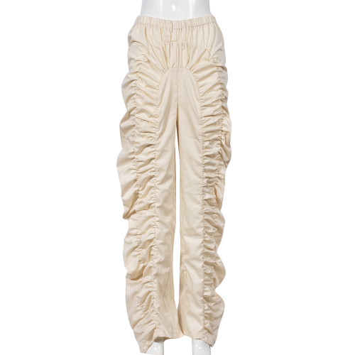 Loose Street Pleated Personalized Elastic Waist Pants