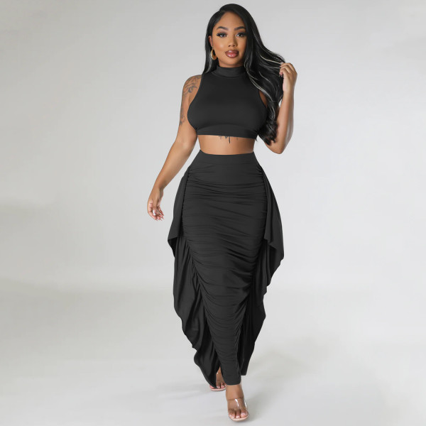 Women's sexy tight fitting tassel sleeveless two-piece dress set