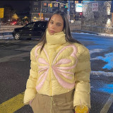Standing collar cotton jacket, loose fitting and slim butterfly patchwork, lightweight and warm, niche personality jacket