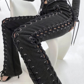 Chicken Eyes Strap Casual Guards Low Waist Hollow Out Pants