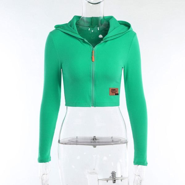 Stylish and minimalist solid color versatile slim fitting long sleeved zippered top coat