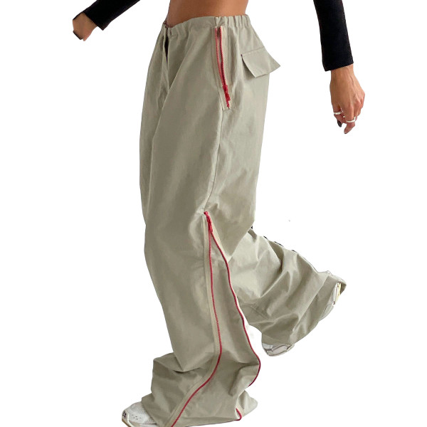 Contrast color zipper floor mop flared pants Thin loose casual wide leg straight leg pants