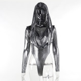Sparkling Hooded Long Sleeves Waste Soil Style Slim Fit Inner Layer One Piece Top