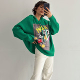 Loose Mickey printed contrasting hooded drawstring jacket