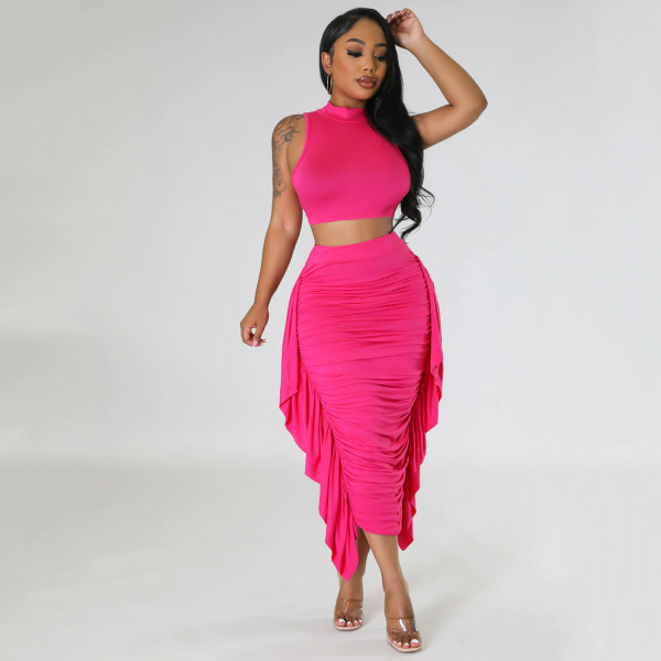Women's sexy tight fitting tassel sleeveless two-piece dress set