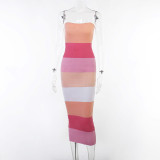Sexy Slim Fit Show Chest Waist Collar Colored Woolen Fabric Design Bra Dress