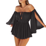 Open sleeved off shoulder lace up bra for casual wear, high waisted dress for women, chiffon beach skirt