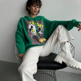 Loose Mickey printed contrasting hooded drawstring jacket