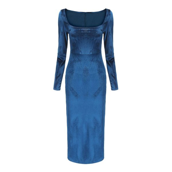 Golden Velvet Dress Fashion Sexy High Waist Square Neck Split Dress Elegant Evening Dress