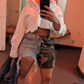 Fashion denim tassel personalized patchwork camouflage shorts