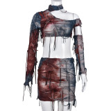 Tassel Hole Breaking Contrast Color Sexy Naked Tie Dye Set