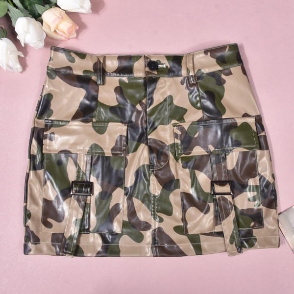 Glossy Fashion Pocket Sexy Zipper Mini Skirt