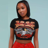 Women's T-shirt Summer round neck exposed navel glue hole short sleeved top