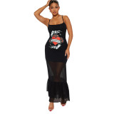Sexy Slim Fit Strap Long Mesh Dress