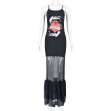 Sexy Slim Fit Strap Long Mesh Dress