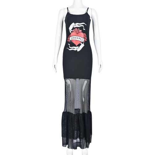 Sexy Slim Fit Strap Long Mesh Dress