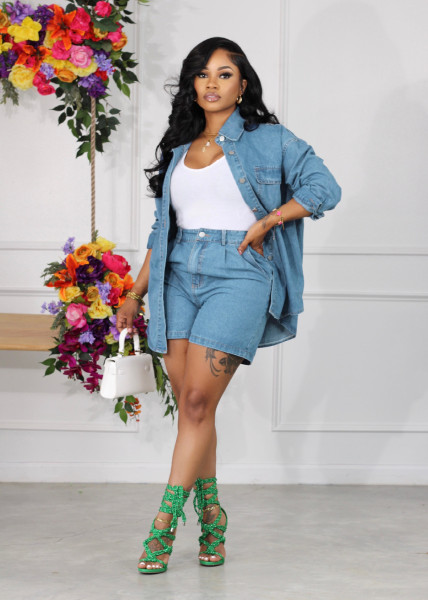 Denim jacket two piece denim shorts autumn AL250 