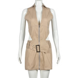 Hollow out cardigan shirt collar dress