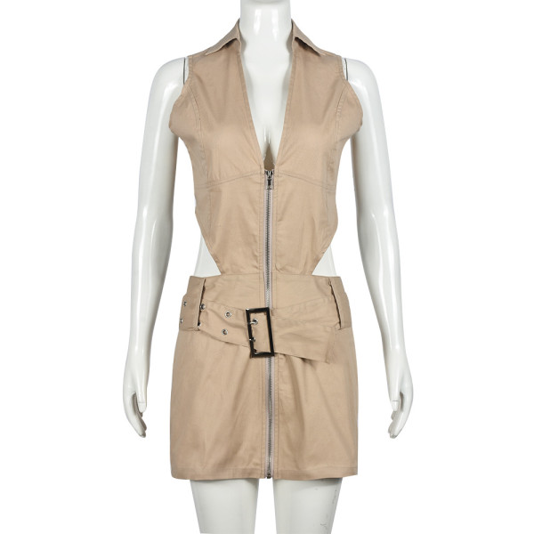 Hollow out cardigan shirt collar dress