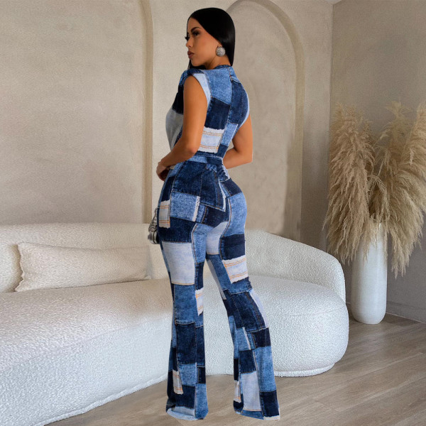 Printed lace up sleeveless jumpsuit