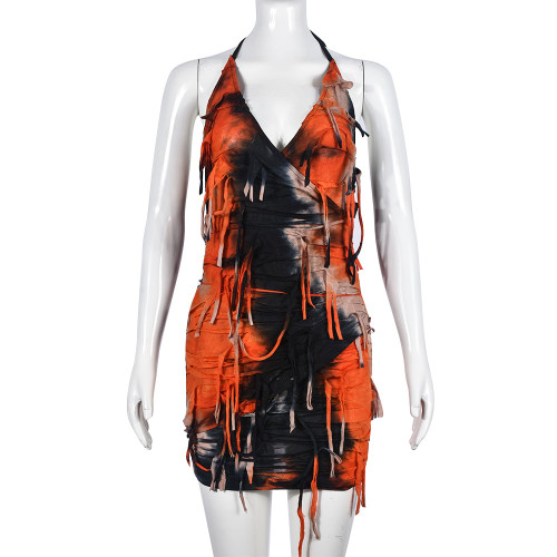 Lace up open back hang dyed beggar dress