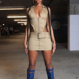 Hollow out cardigan shirt collar dress