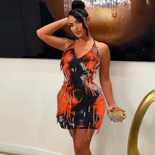 Lace up open back hang dyed beggar dress