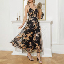 Sexy and Elegant Women's Dress Deep V Embroidered Mesh Sling Long Dress Dress Sexy and Elegant Women's Dress Deep V Embroidered Mesh Sling Long Dress Dress