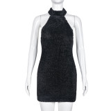 Open Back Hanging Neck Wrap Hip Dress