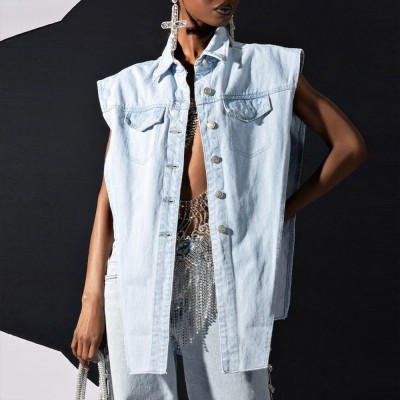 Sleeveless fringe irregular shirt