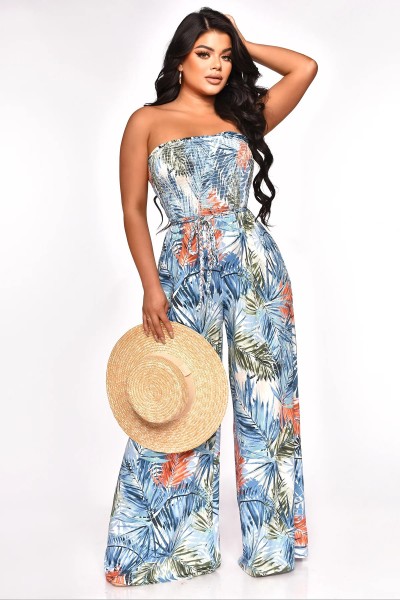Painted and printed chest wrap waist up jumpsuit
