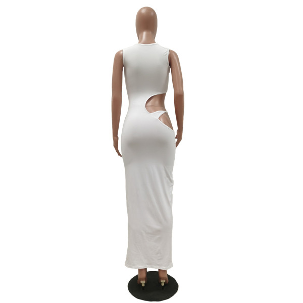 Casual solid color tight side opening open buttocks sleeveless dress