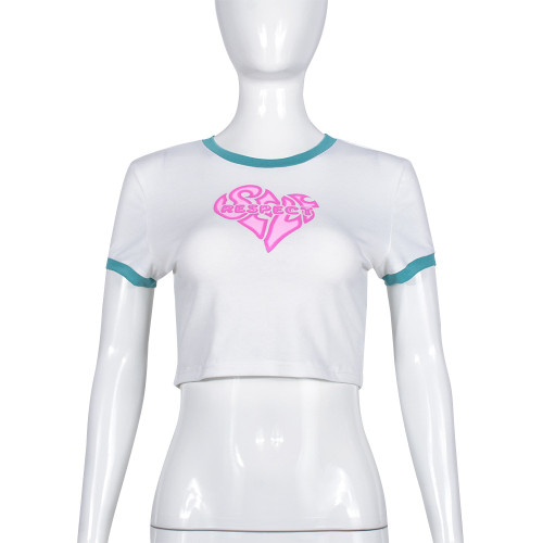 Slim Fit Open Umbilical Contrast Printed T-shirt