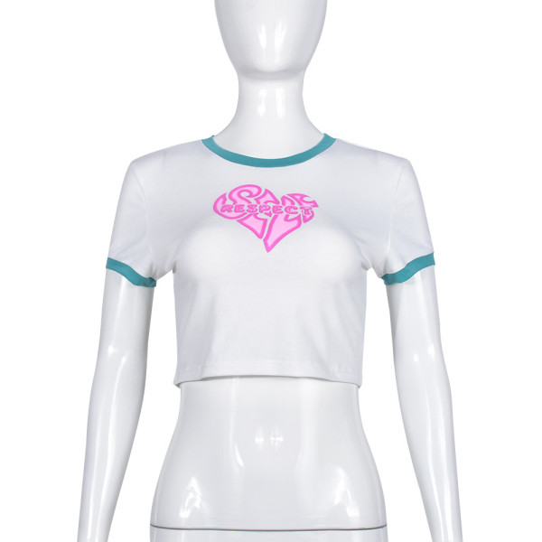 Slim Fit Open Umbilical Contrast Printed T-shirt