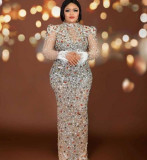 High end rhinestone mesh stretch sexy slim fitting dress
