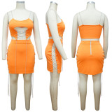 Chain splicing and strap hollowed out two-piece set