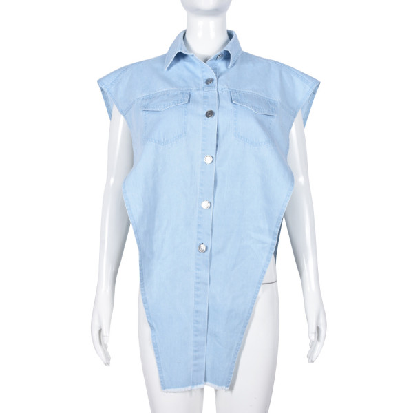 Sleeveless fringe irregular shirt