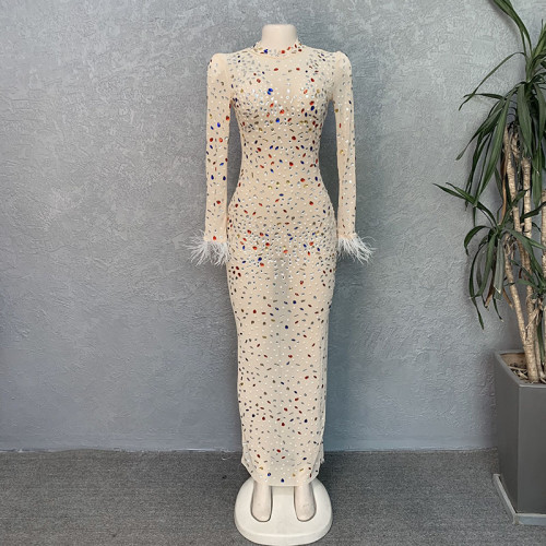 High end rhinestone mesh stretch sexy slim fitting dress