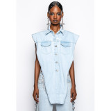 Sleeveless fringe irregular shirt