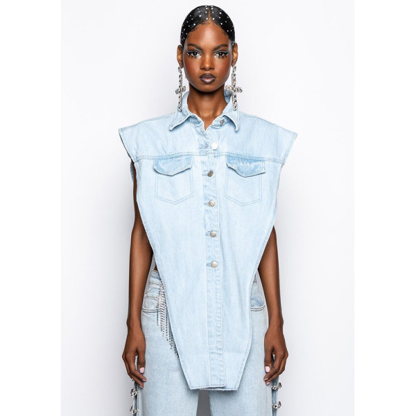 Sleeveless fringe irregular shirt
