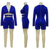 Fashionable women's pocket sexy deep V solid color jumpsuit
