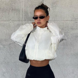 Women's Solid Color Simple Basic Half High Neck Zipper Loose Long Sleeve Short Woven Coat