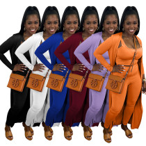 Long sleeved coat, U-neck vest, pencil pants, solid color three piece set Long sleeved coat, U-neck vest, pencil pants, solid color three piece set