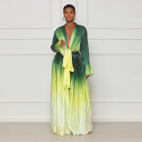 Women's gradient flared sleeve pleated wide leg pants set