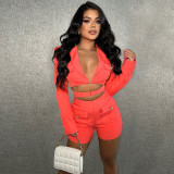 Fashionable women's pocket sexy deep V solid color jumpsuit