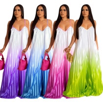 Sexy Deep V-Strap Open Back Wide Leg Pants Gradual Jumpsuit